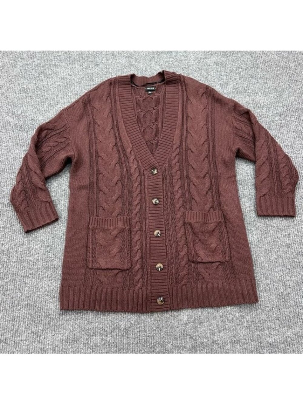 Torrid Brown Button Front Boyfriend Cardigan Sweater Autumn Cable Knit Womens 1X